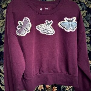 Burgundy Sweatshirt with Moth Patches